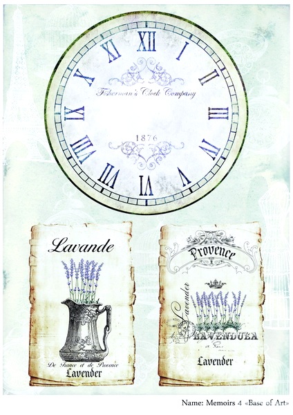 Декупажная карта Винтажные часы и лаванда